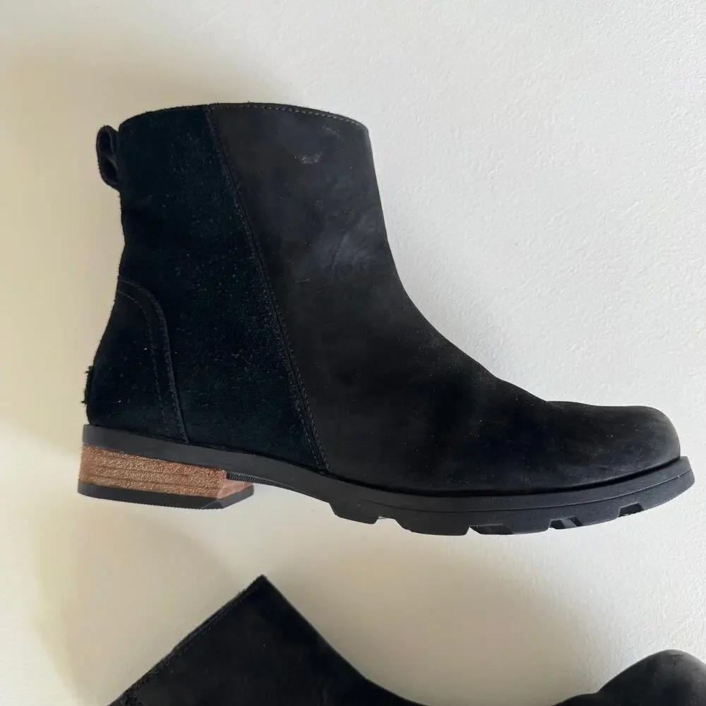 Sorel Black Suede Ankle Booties with Lug Sole Waterproof